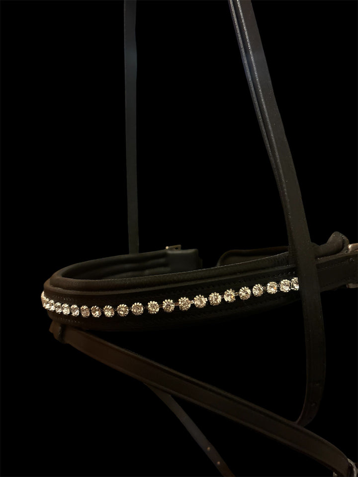 HRS Stunning Crystal/Diamante Flash Leather Noseband on Black Leather