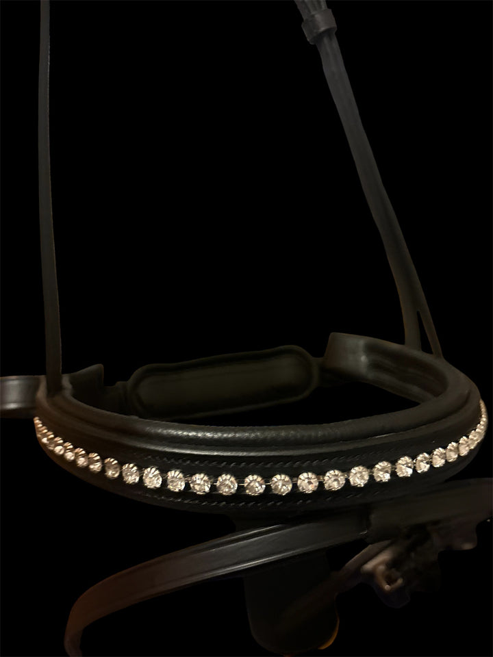 HRS Stunning Crystal/Diamante Flash Leather Noseband on Black Leather
