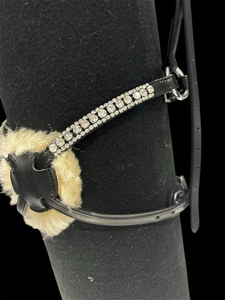 HRS Gorgeous Crystal/diamante Grackle Leather Noseband on Black or Brown Leather