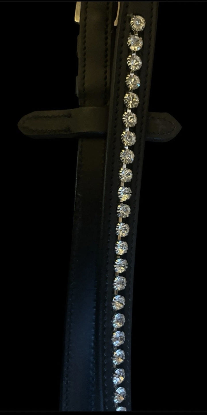 HRS Stunning Crystal Rubber Reins with Martingale Stops on Black Leather