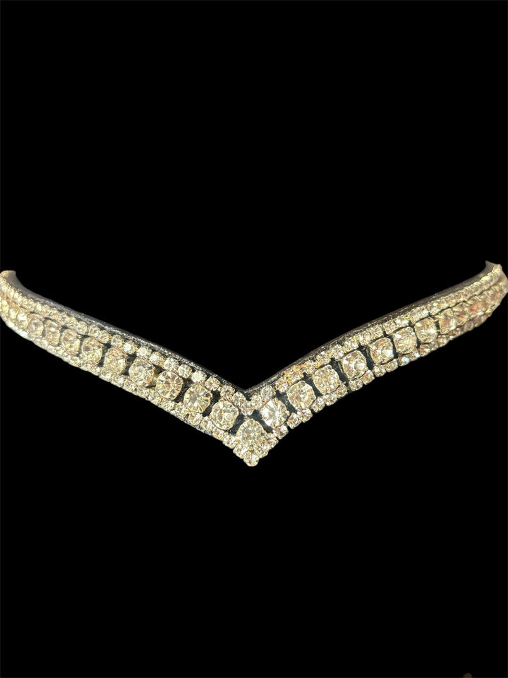 HRS Stunning Crystal/diamante/sparkly/Bling V Shaped Browband on Brown Leather