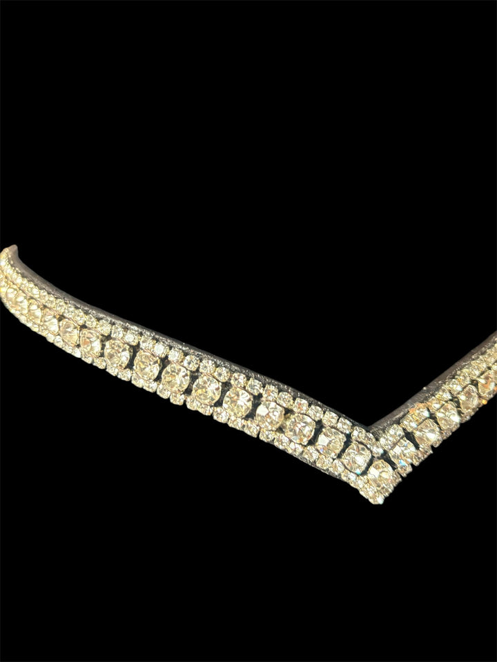 HRS Stunning Crystal/diamante/sparkly/Bling V Shaped Browband on Brown Leather