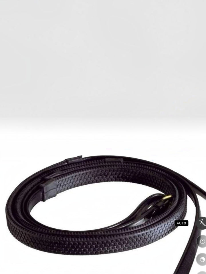 HRS Pinnacle Black Leather Rubber Reins - Pony - LAST PAIR