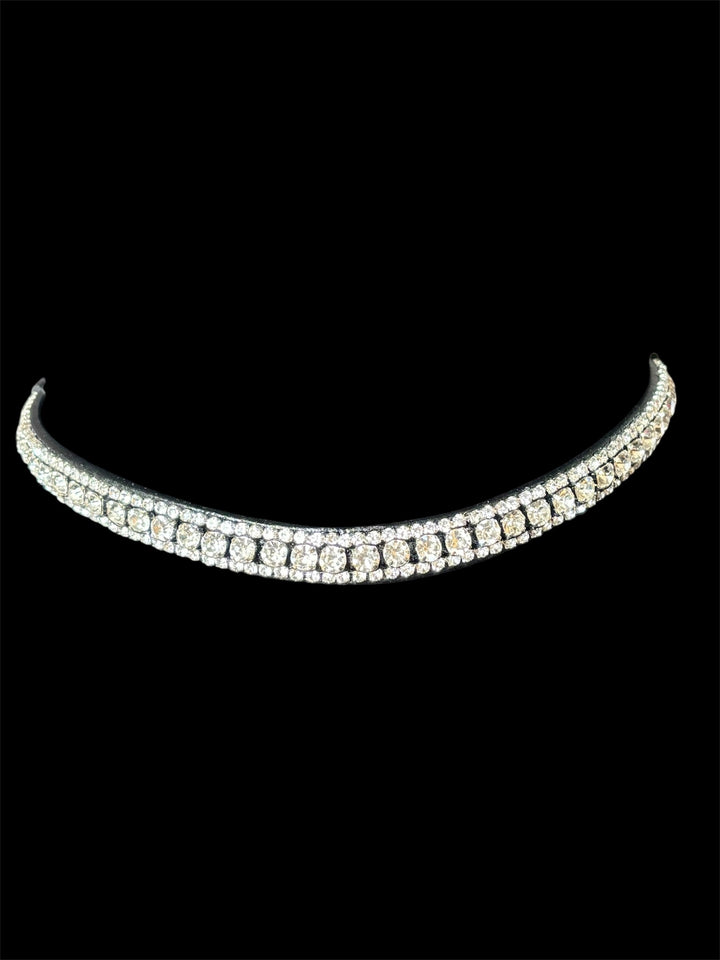 HRS Stunning Crystal/Sparkly/Diamanté Curved Browband on black Leather