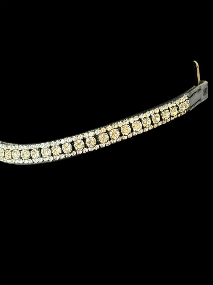HRS Stunning Crystal/Sparkly/Diamanté Curved Browband on black Leather