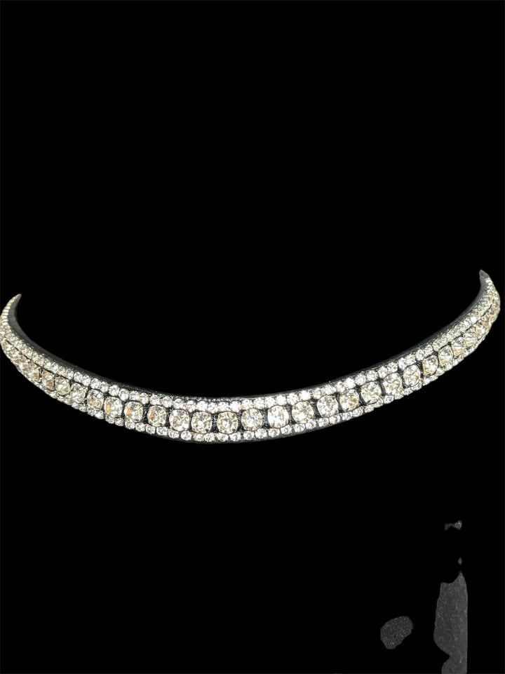 HRS Stunning Crystal/Sparkly/Diamanté Curved Browband on black Leather
