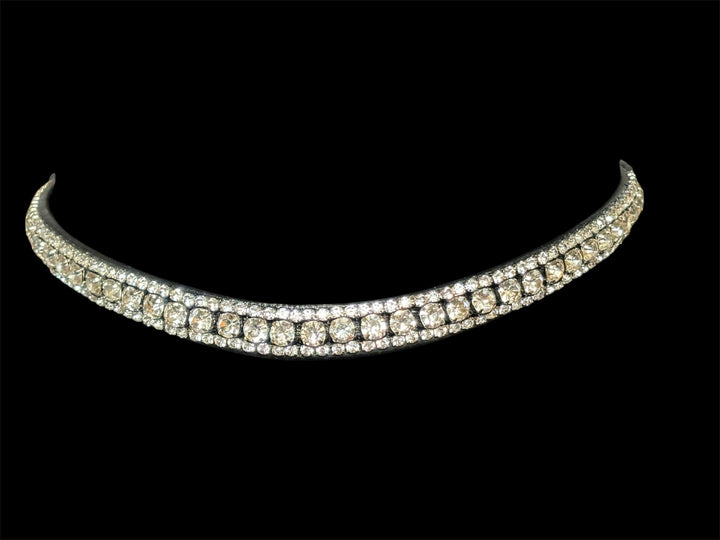 HRS Stunning Crystal/Sparkly/Diamanté Curved Browband on black Leather