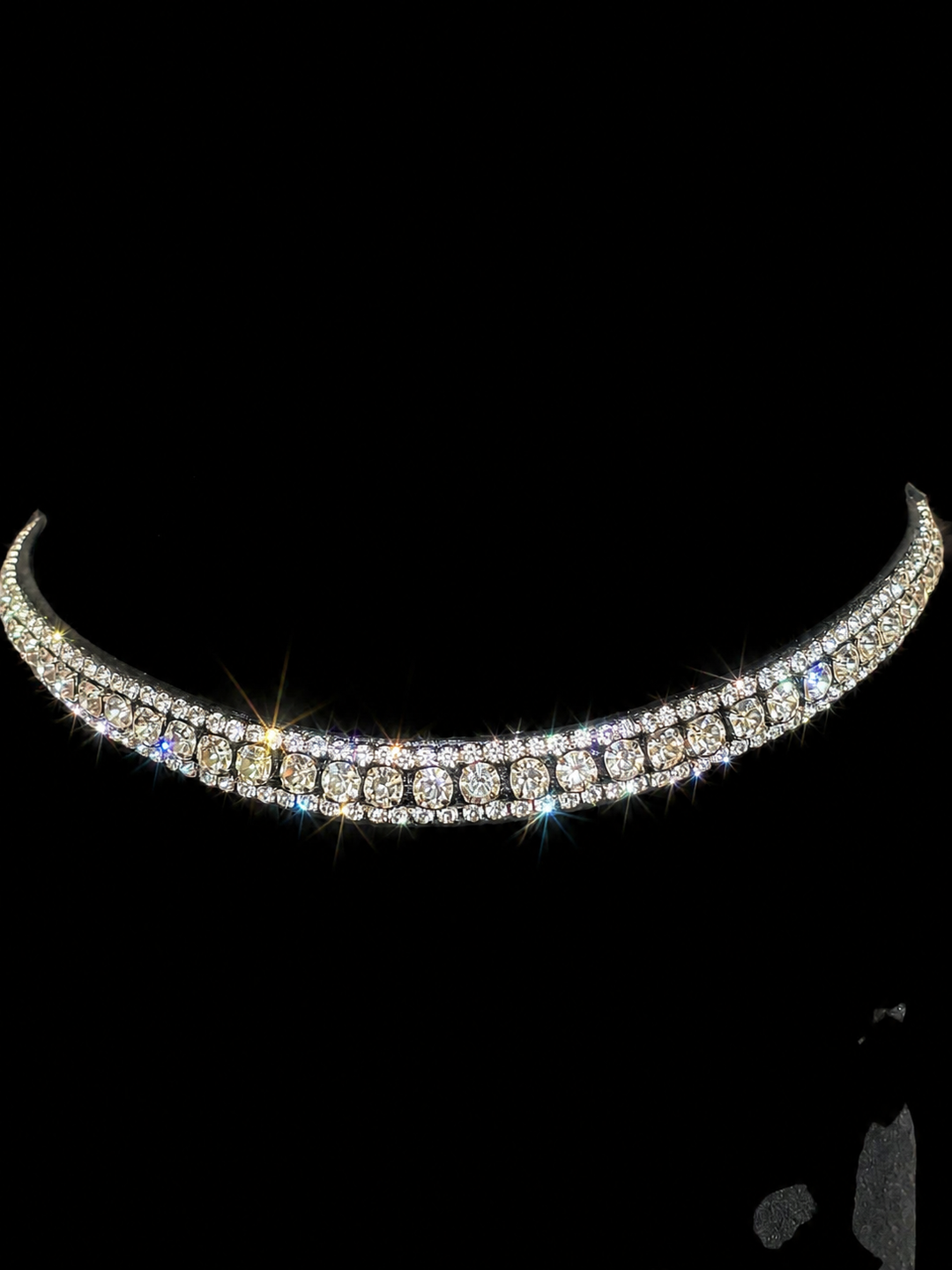 HRS Stunning Crystal/Sparkly/Diamanté Curved Browband on black Leather