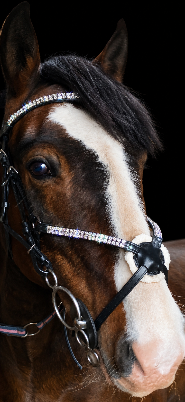 HRS Gorgeous Crystal/diamante Grackle Leather Noseband on Black or Brown Leather