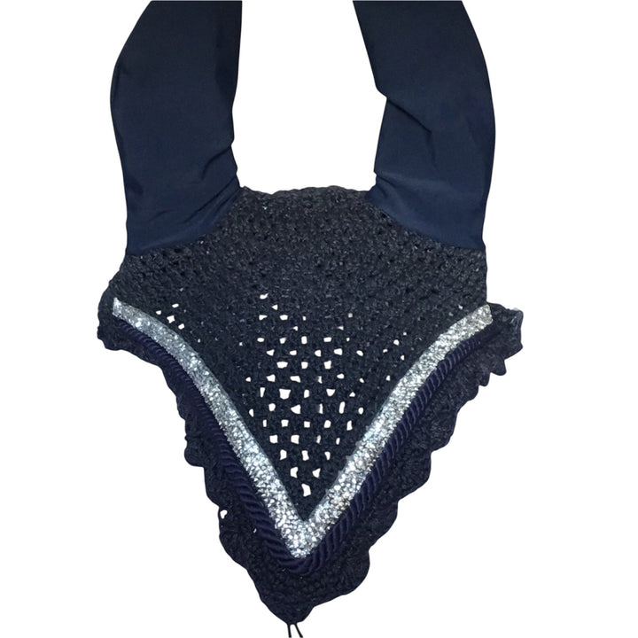 HRS Stunning Crystal Long Fly Veil/Ear Bonnet - Navy & Silver