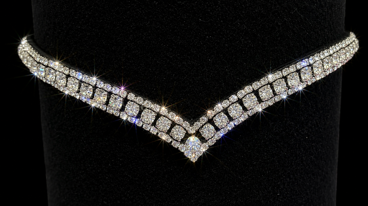 HRS Stunning Crystal/diamante/sparkly/Bling V Shaped Browband on Brown Leather