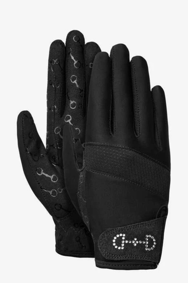 Horze Arielle Gloves - Silicone Palm, Crystal Bit Detail - Black or White