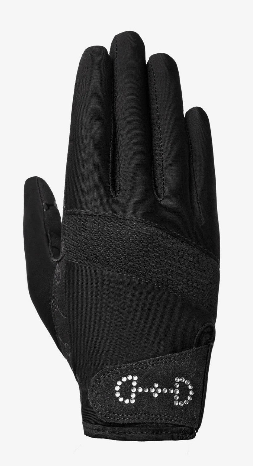 Horze Arielle Gloves - Silicone Palm, Crystal Bit Detail - Black or White