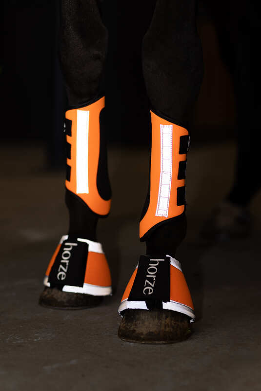 Horze Bzeen Reflective Neon Orange Over Reach Boots - BE SAFE - BE SEEN - M OR L