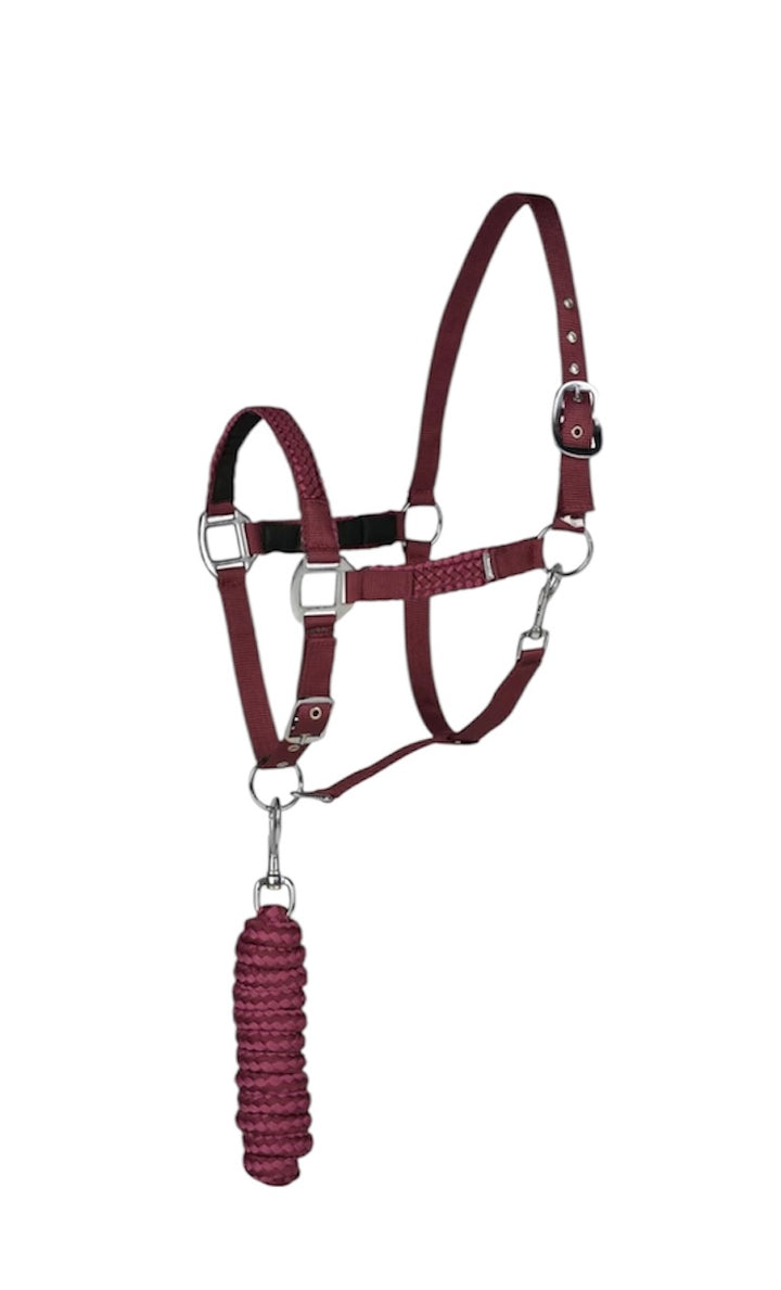 Horze Chicago Headcollar & Lead Rope Set - Burgundy/Wine Red - P/C/F