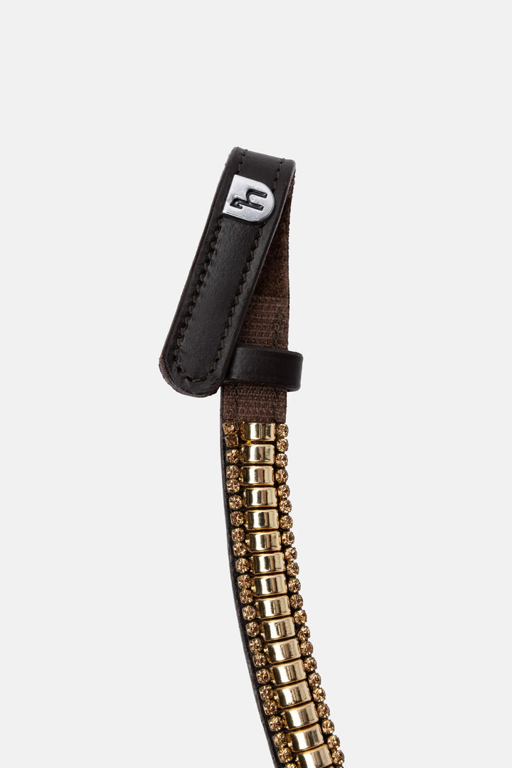 Horze Gold Clincher with Crystal Edging Browband on Black Leather