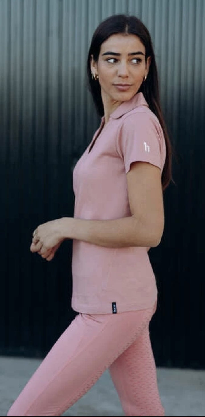 Horze Kia V Neck Short Sleeved  Riding Top - Dusky Pink - Soft Cotton - Ideal Gift