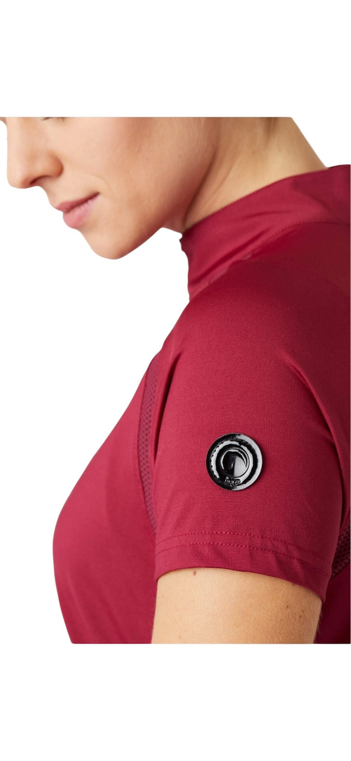 Horze Mia Short Sleeved Zip Neck Riding Top - Dark Pink - Size 14 - LAST 2!