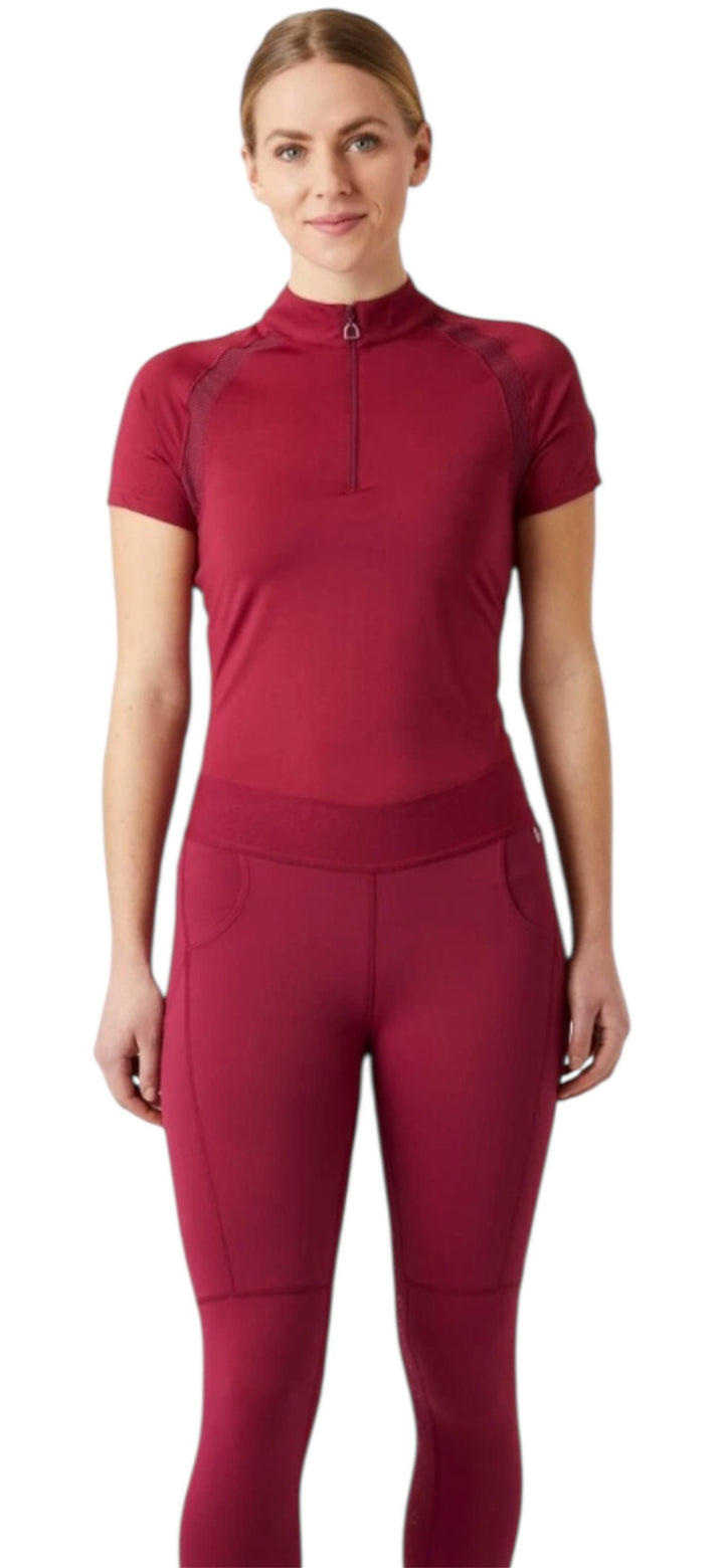 Horze Mia Short Sleeved Zip Neck Riding Top - Dark Pink - Size 14 - LAST 2!