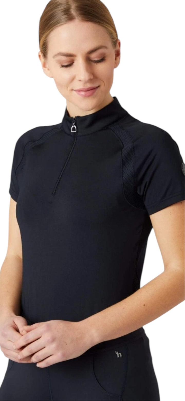 Horze Mia Classy Short Sleeved Zip Neck Riding Top - Dark Blue - Sizes 12 & 14 Left