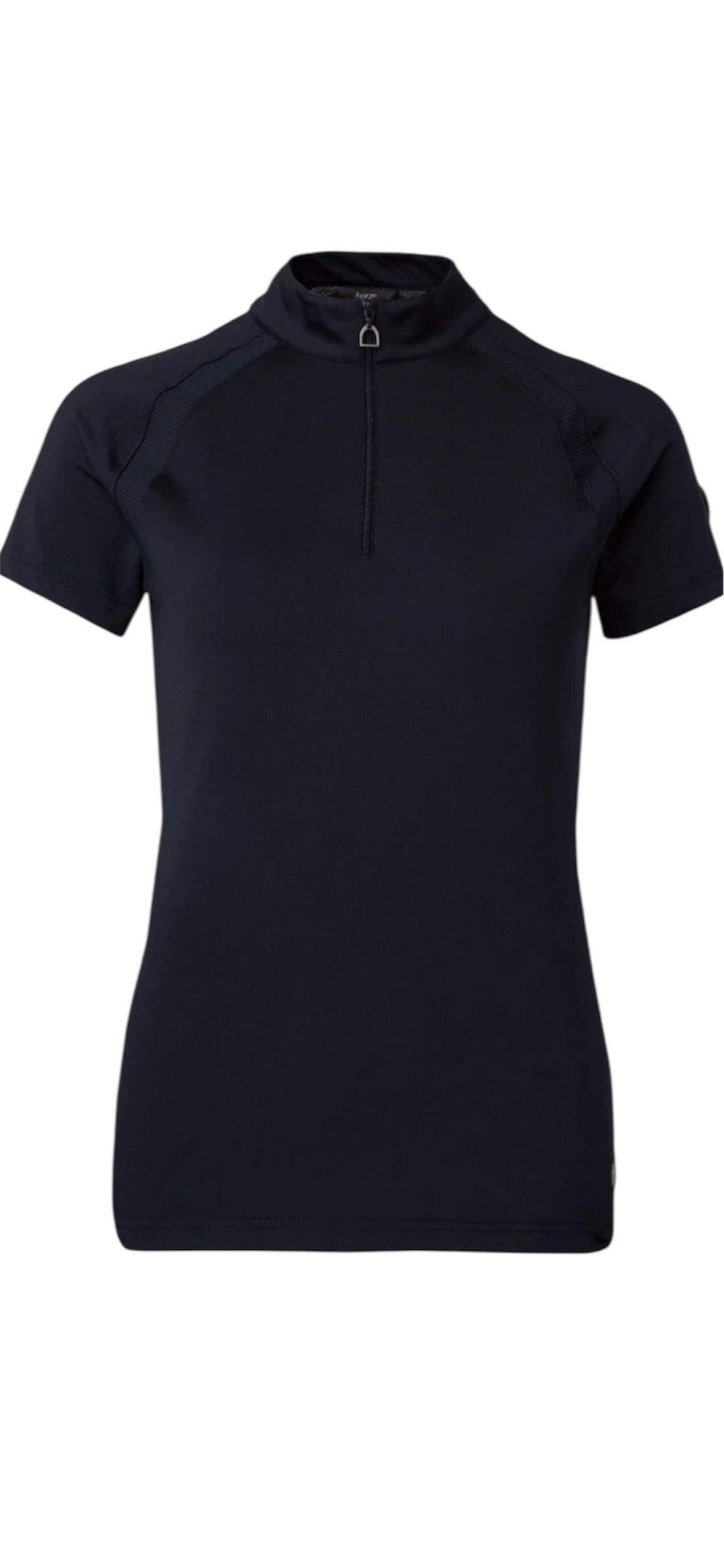 Horze Mia Classy Short Sleeved Zip Neck Riding Top - Dark Blue - Sizes 12 & 14 Left
