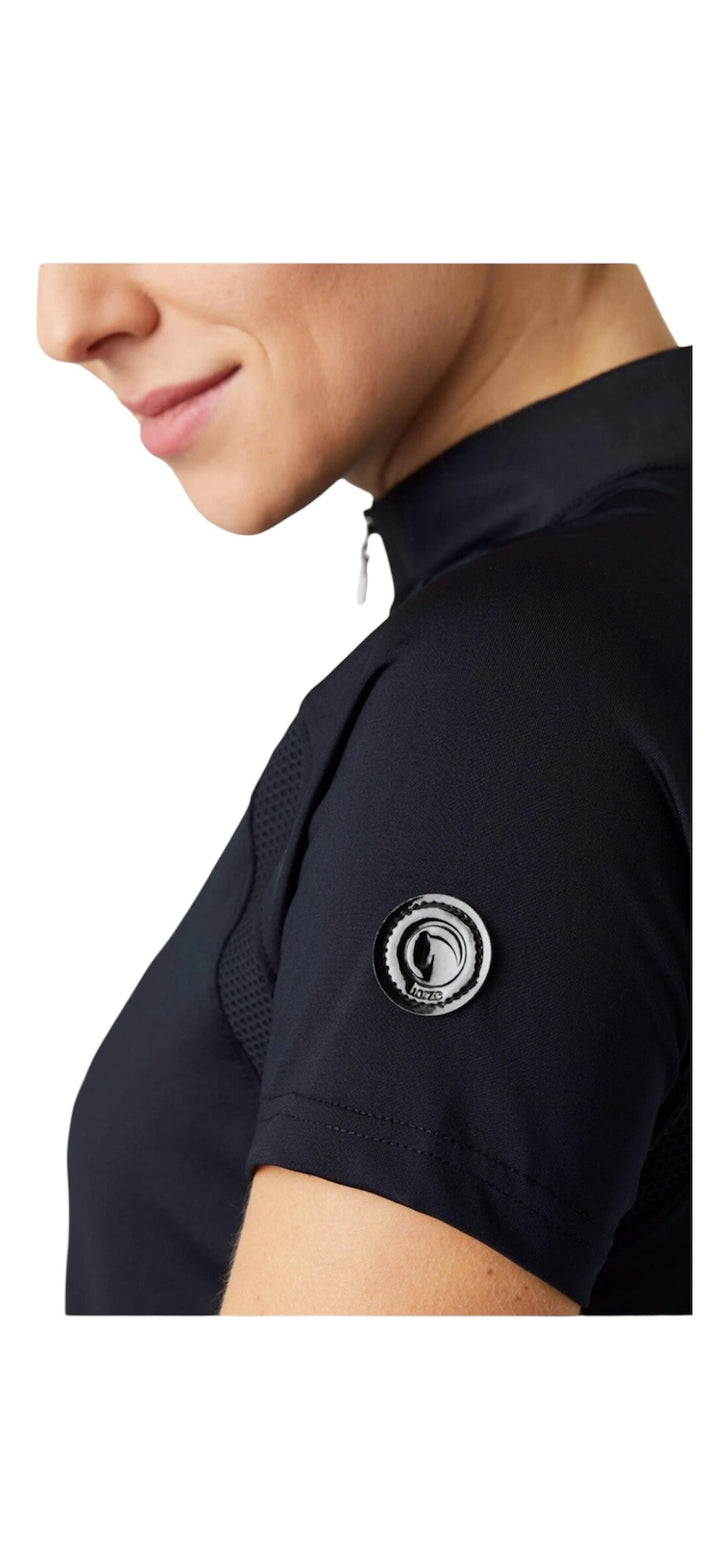 Horze Mia Classy Short Sleeved Zip Neck Riding Top - Dark Blue - Sizes 12 & 14 Left