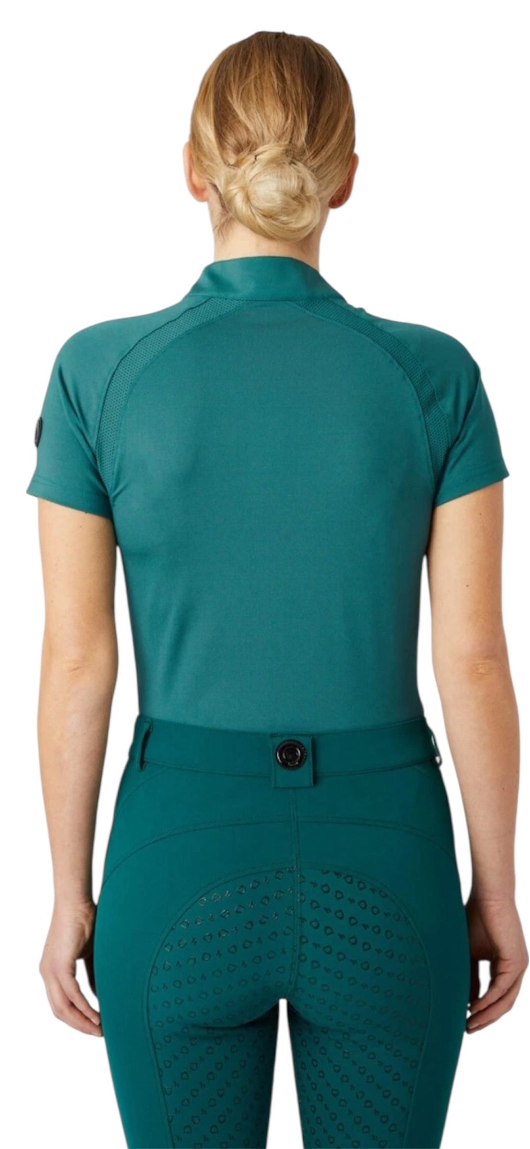 Horze Mia Short Sleeved Zip Neck Riding/Training Top - Storm Green - Medium - LAST 2
