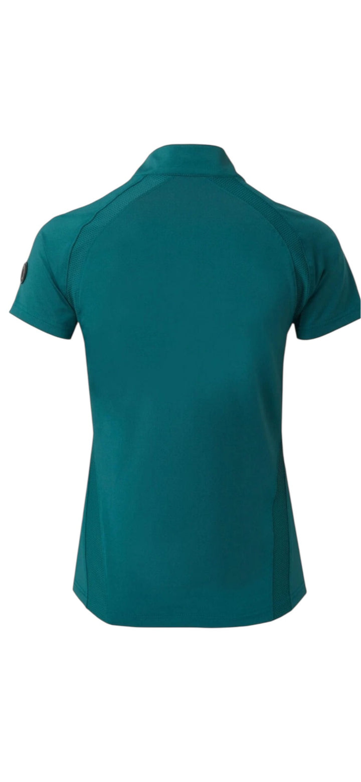 Horze Mia Short Sleeved Zip Neck Riding/Training Top - Storm Green - Medium - LAST 2