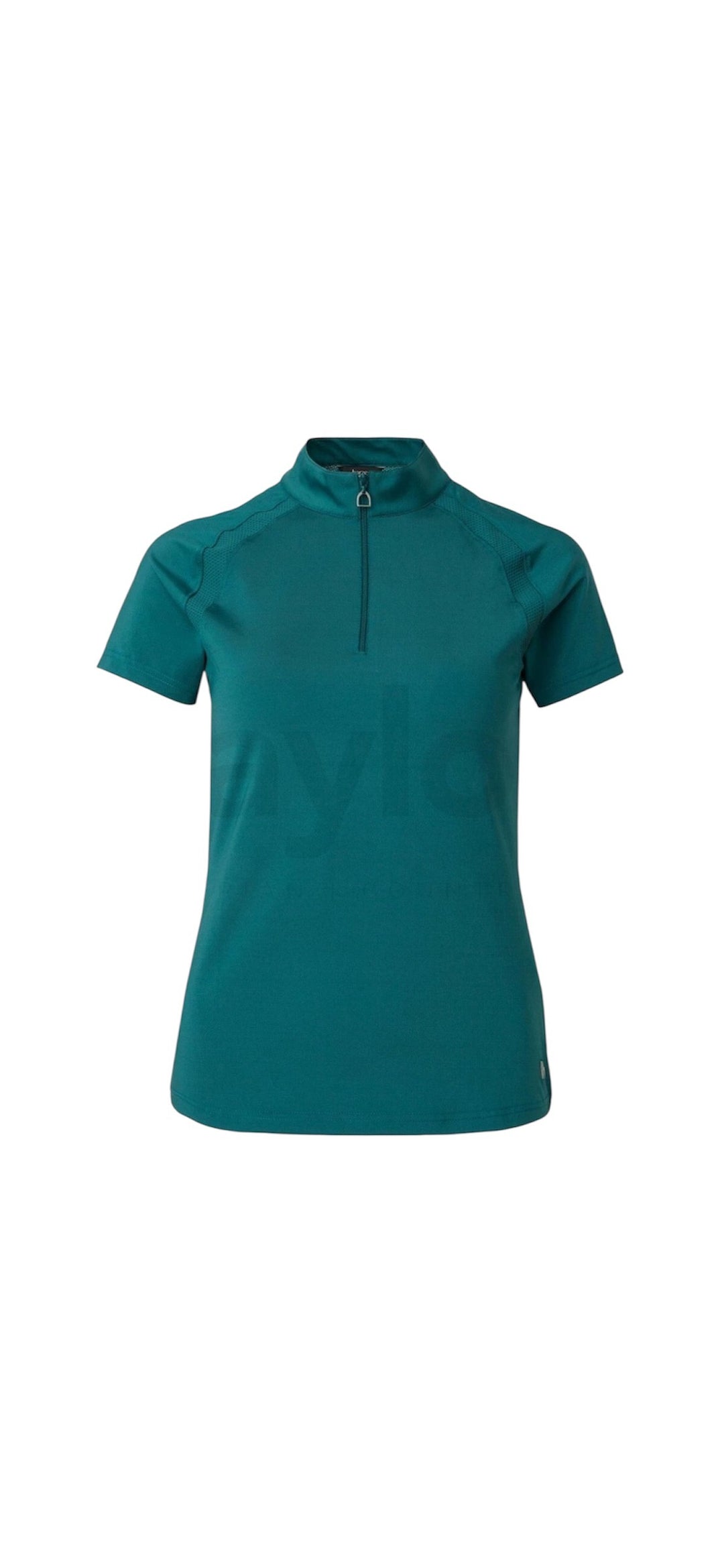 Horze Mia Short Sleeved Zip Neck Riding/Training Top - Storm Green - Medium - LAST 2
