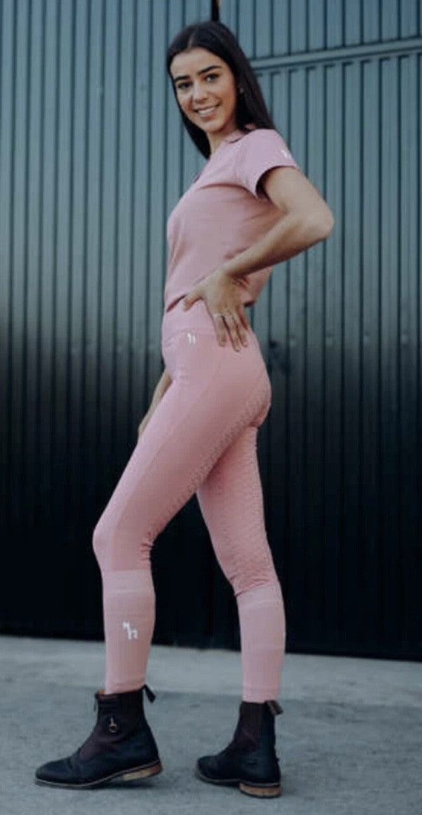 HORZE Tessa Lightweight Riding Tights with Full Silicone Seat - Gorgeous Salmon Pink