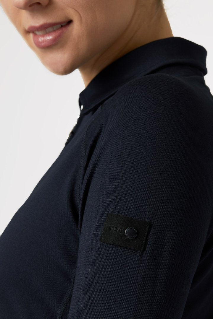 Horze Tiana Pique Long Sleeved Polo Shirt - Blue - High Quality - Low Price!