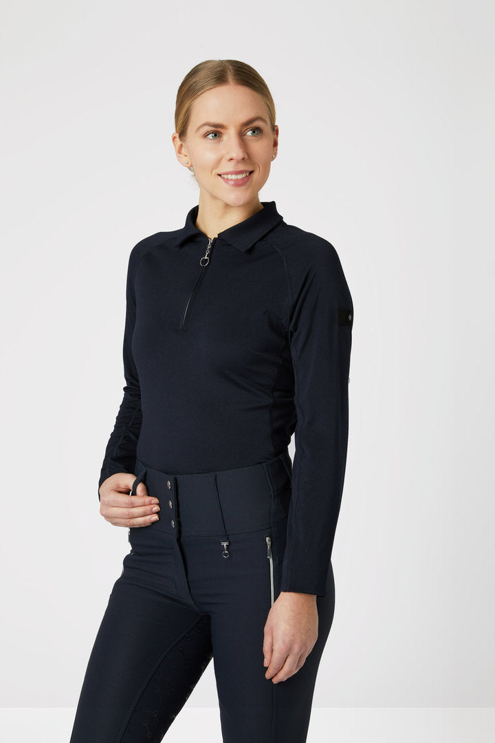 Horze Tiana Pique Long Sleeved Polo Shirt - Blue - High Quality - Low Price!