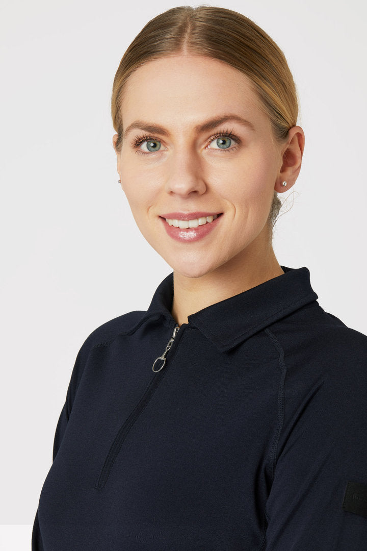 Horze Tiana Pique Long Sleeved Polo Shirt - Blue - High Quality - Low Price!