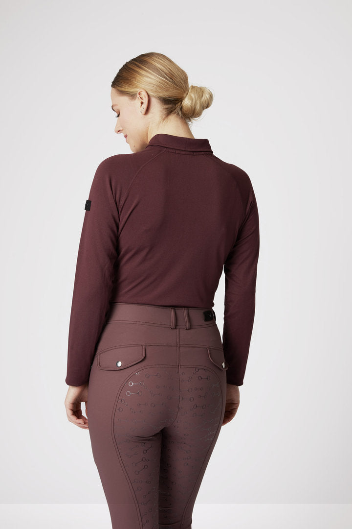 Horze Tiana Long Sleeved Polo Shirt - Burgundy - High Quality - Low Price!