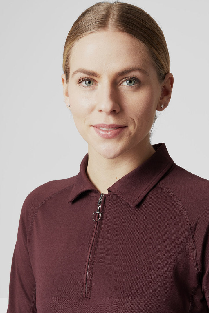 Horze Tiana Long Sleeved Polo Shirt - Burgundy - High Quality - Low Price!