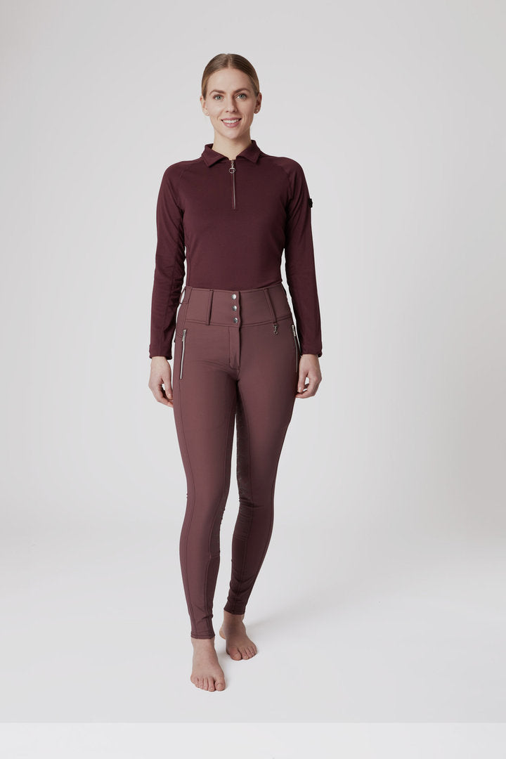 Horze Tiana Long Sleeved Polo Shirt - Burgundy - High Quality - Low Price!