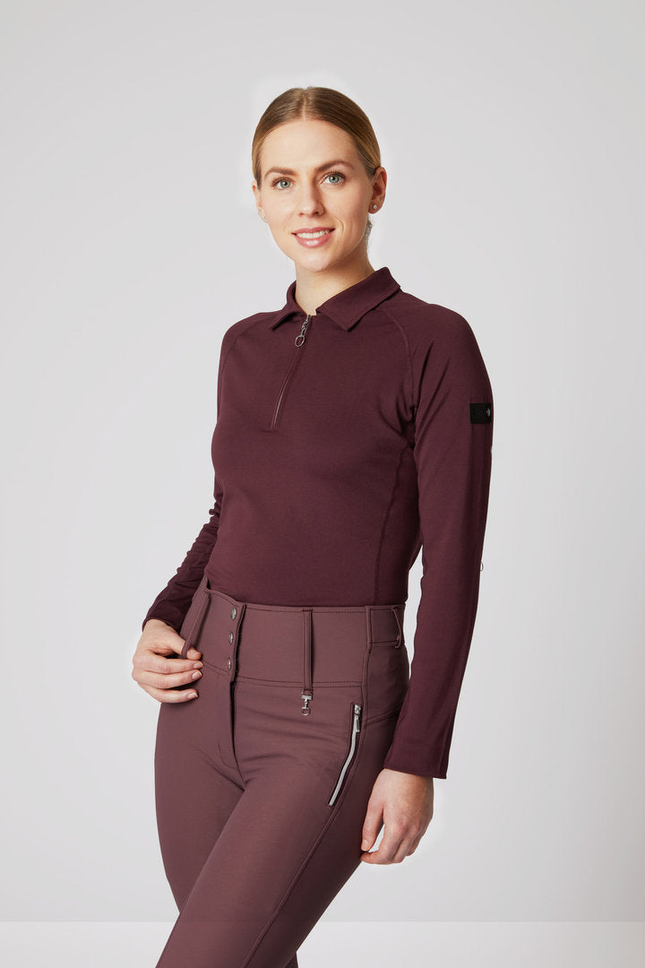 Horze Tiana Long Sleeved Polo Shirt - Burgundy - High Quality - Low Price!
