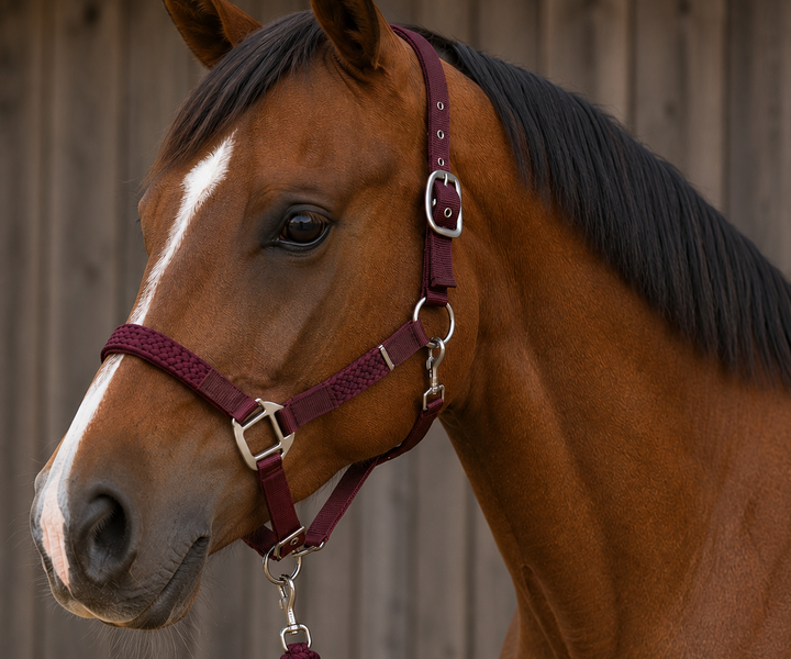 Horze Chicago Headcollar & Lead Rope Set - Burgundy/Wine Red - P/C/F