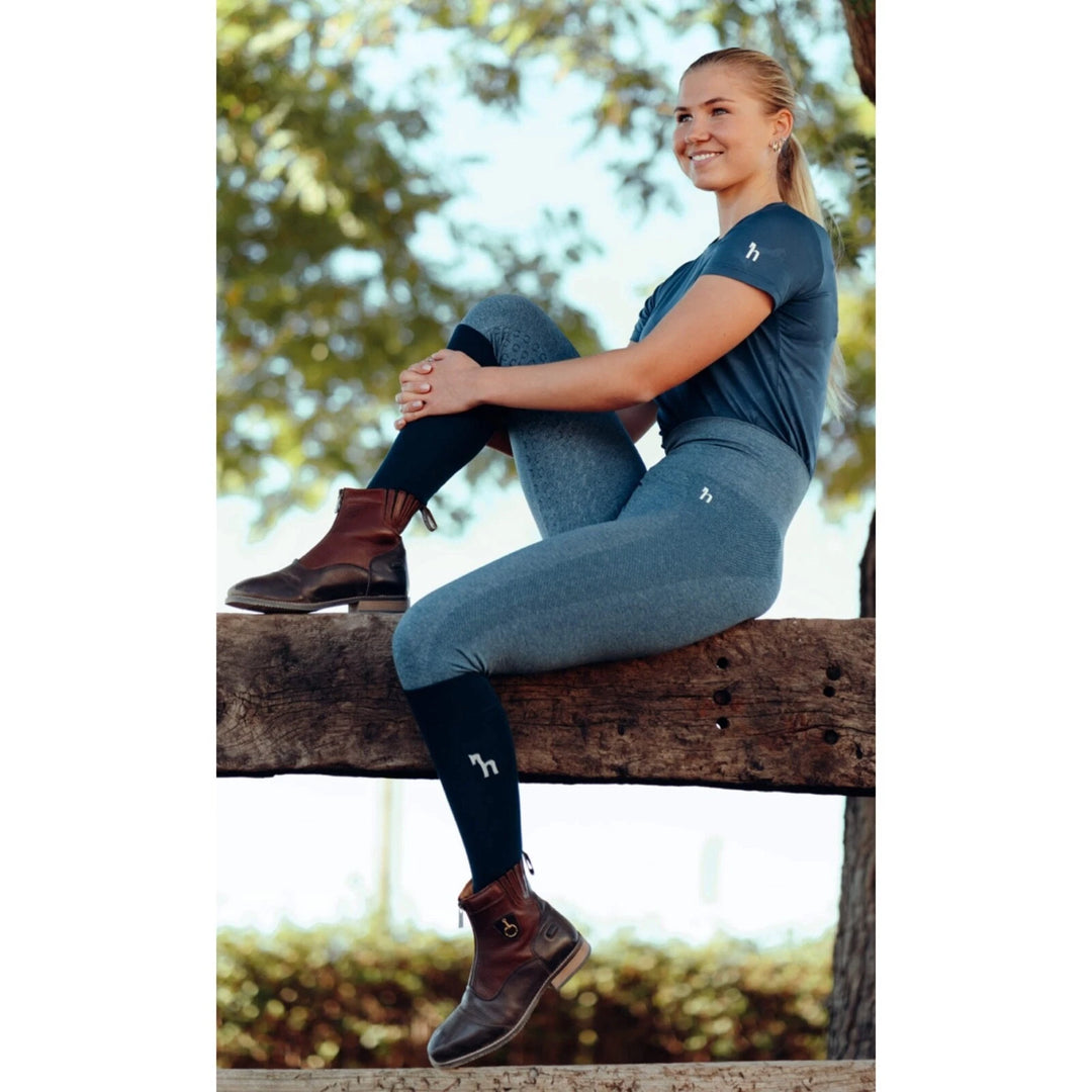 Horze Naomi SEAMLESS Riding Tights, full silicone seat - Grey or Blue - Super Comfy