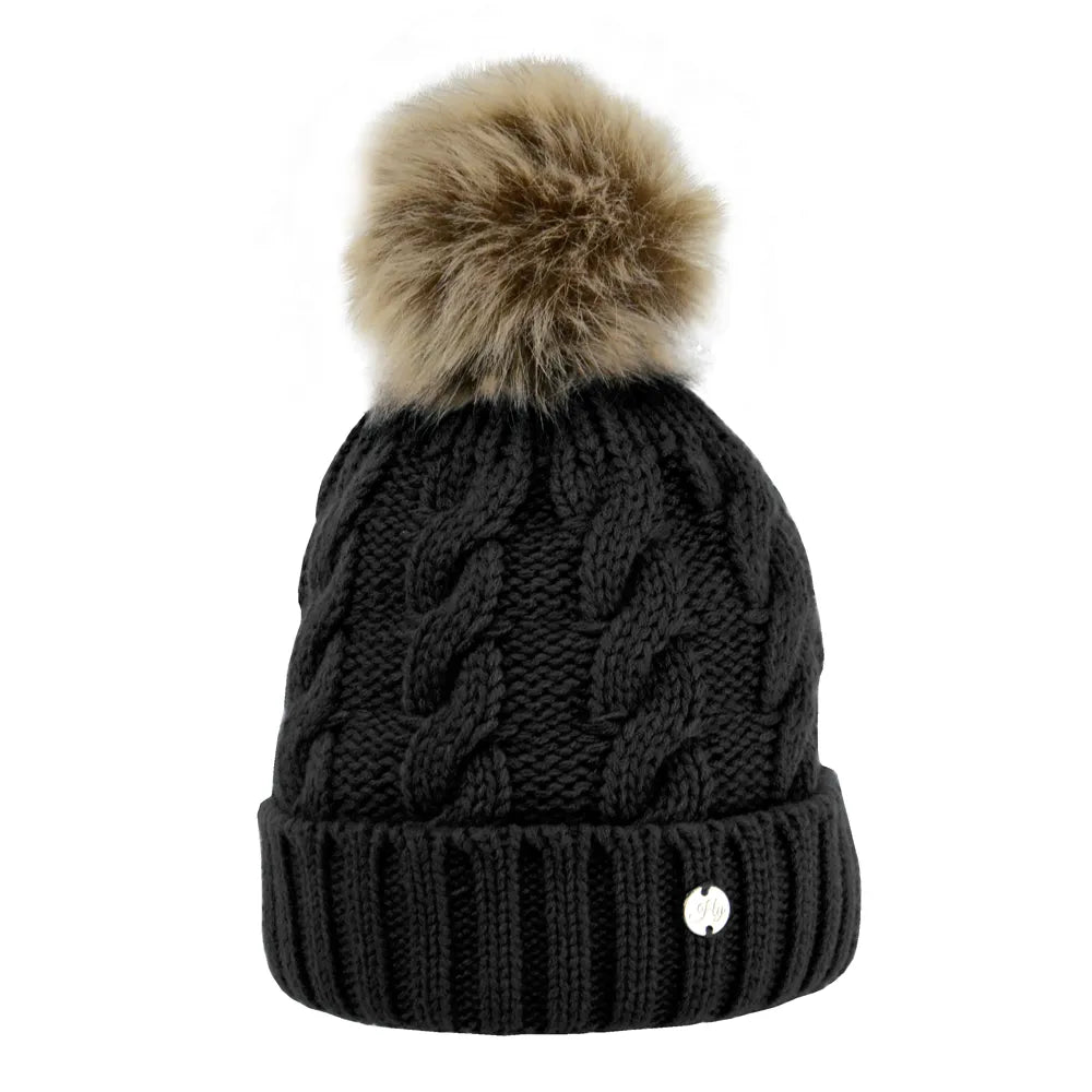 Hy Equestrian Melrose Cable Knit Bobble Hat - Fleece Lined - 4 Colours - Warm & Cosy