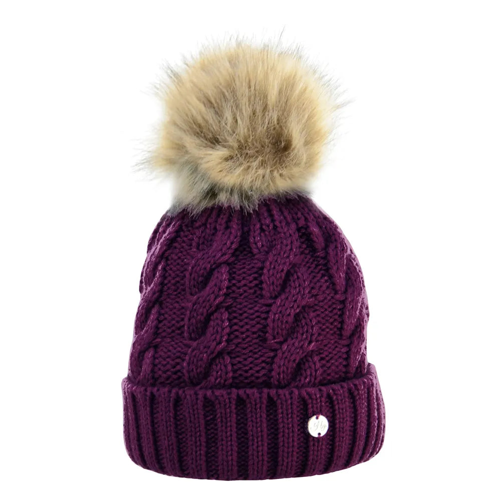 Hy Equestrian Melrose Cable Knit Bobble Hat - Fleece Lined - 4 Colours - Warm & Cosy