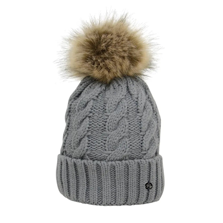 Hy Equestrian Melrose Cable Knit Bobble Hat - Fleece Lined - 4 Colours - Warm & Cosy