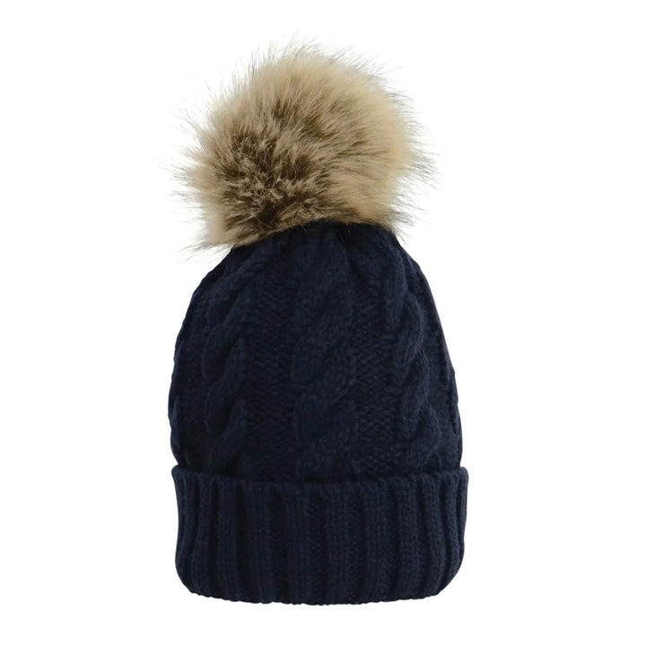 Hy Equestrian Melrose Cable Knit Bobble Hat - Fleece Lined - 4 Colours - Warm & Cosy