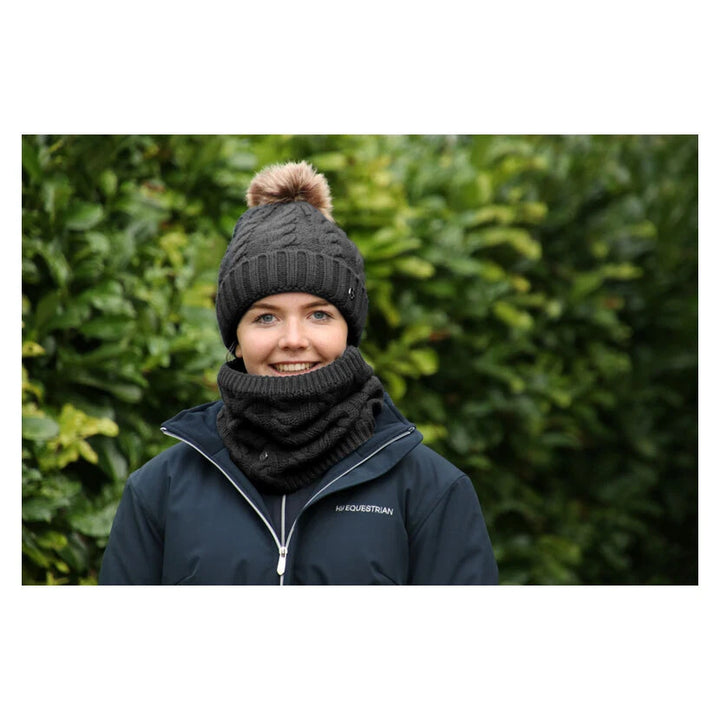 HY Equestrian FLEECE LINED Melrose Cable Knit Snood - Black - very cosy and warm