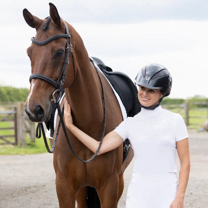 Hy Equestrian Roka Regal Ladies Show Shirt Decorated in Crystals - White - XS-XL