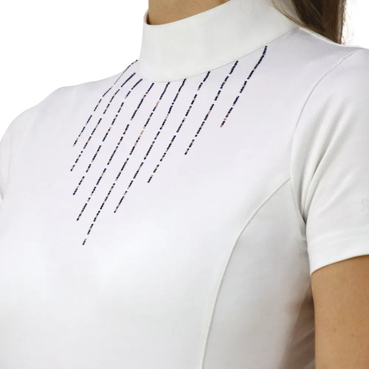 Hy Fashion Stunning Roka Rose Show Shirt - White with Navy&Rose Gold Crystals