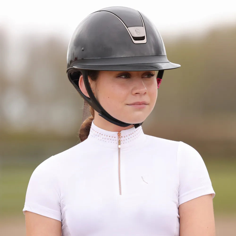 HyEquestrian White Roka Royal Show Shirt with Gorgeous Rose Gold Crystals -XS-XL