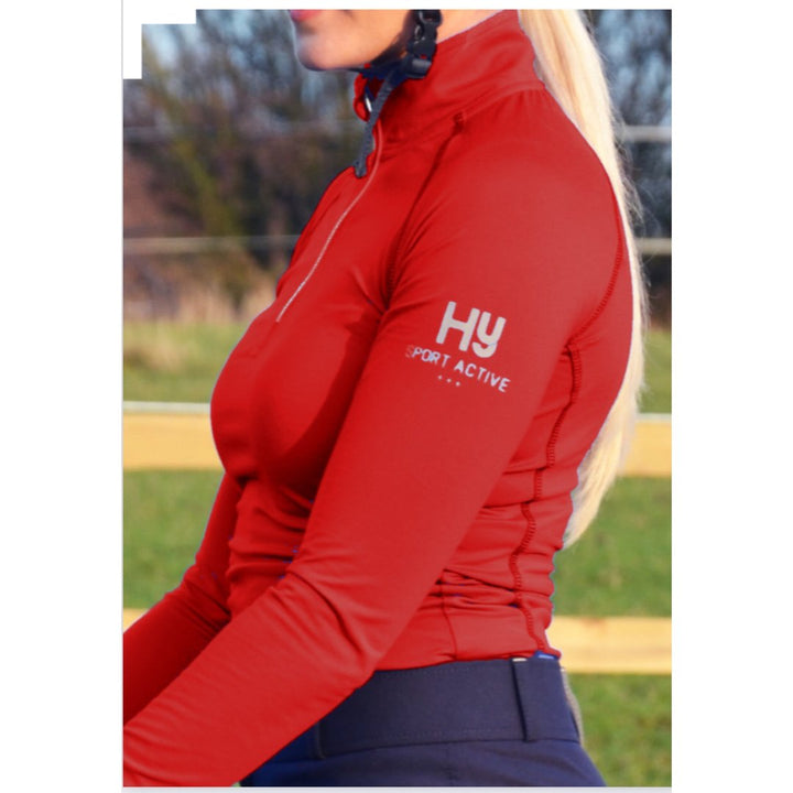 Hy Sport Active Long Sleeved Base Layer - Rosette Red - 3/4 Zip - 4 way stretch - Great Gift