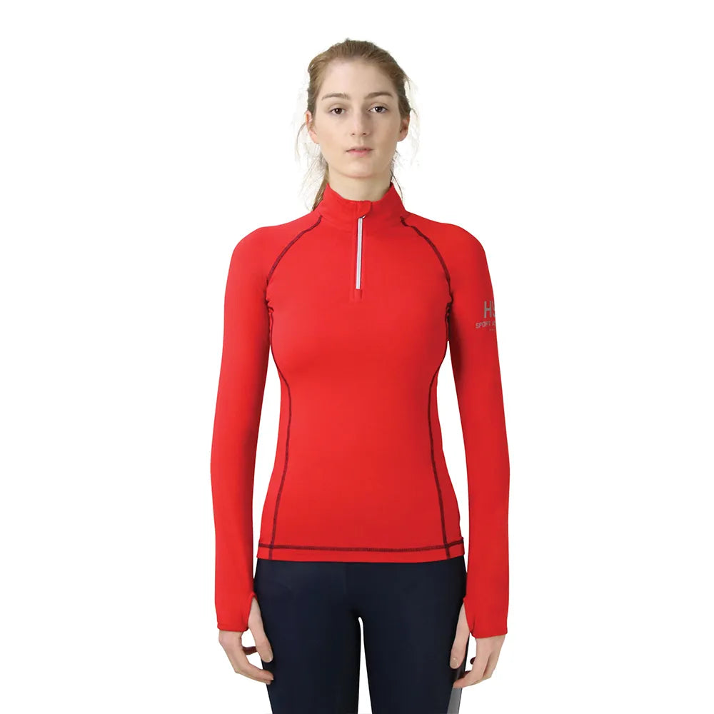 Hy Sport Active Long Sleeved Base Layer - Rosette Red - 3/4 Zip - 4 way stretch - Great Gift