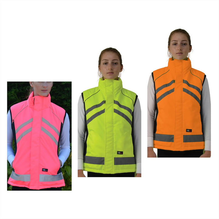 HY Equestrian HyViz Fluorescent Padded Gilet/Waistcoat/BodyWarmer - 3 Colours